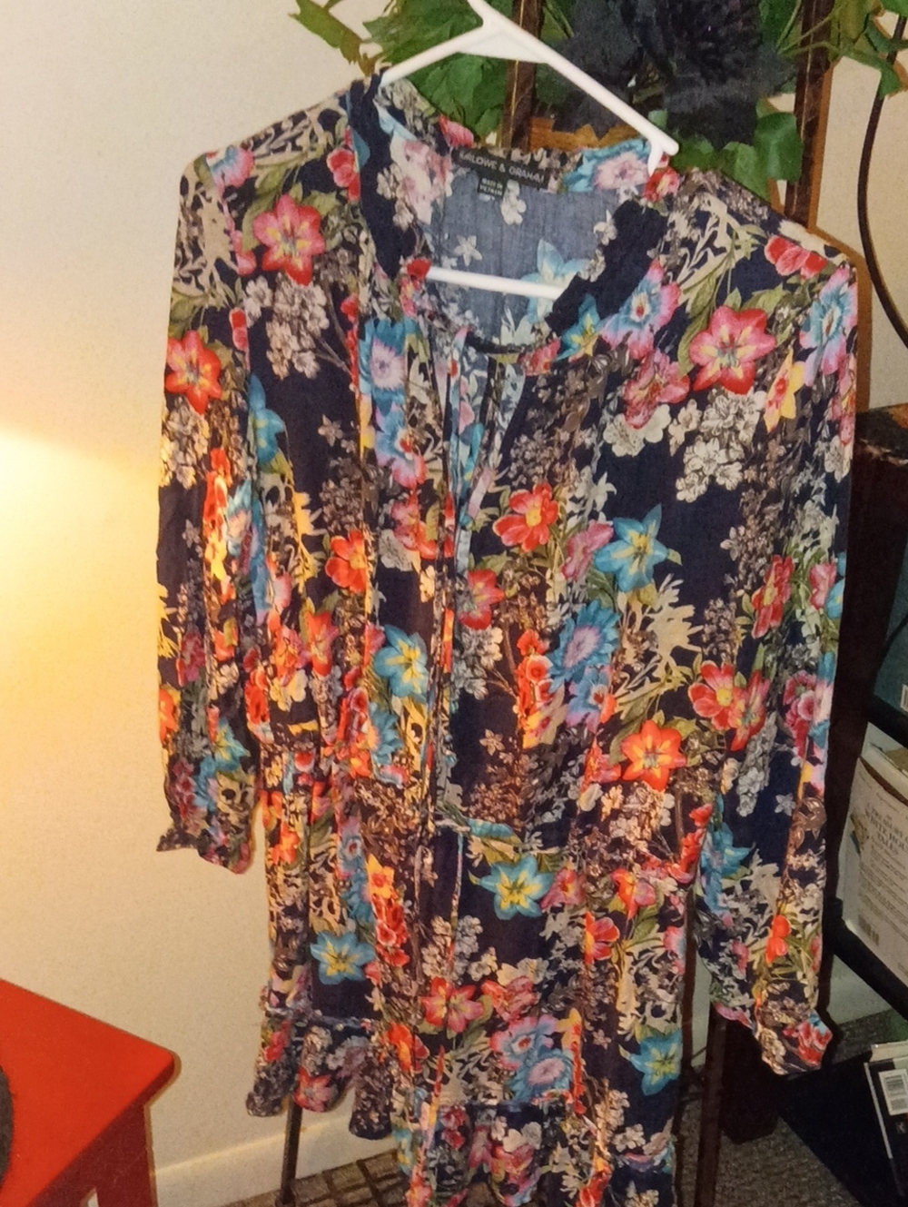 Harlow & Graham Floral Navy Tie-Neck Women's Dress Size Medium